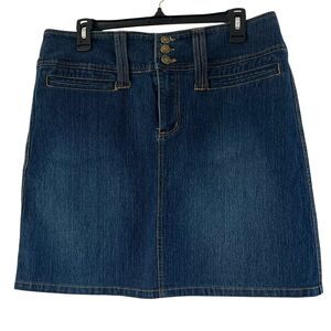 Zoey‎ Beth Denim Mini Skirt Y2K Low Rise Dark Wash Pockets Women's L Stretch